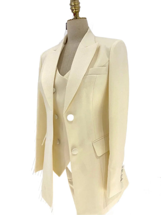 Beige Formal Three-Piece Suit Set -Guocali