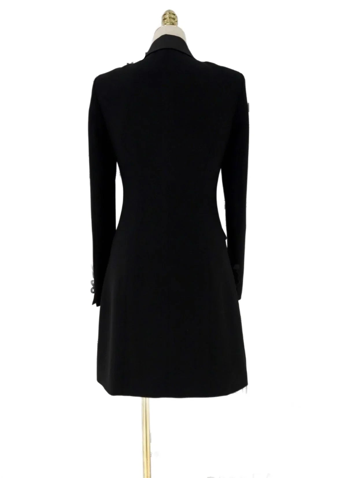Black Blazer Dress, Satin Collar, Tuxedo Blazer -Guocali
