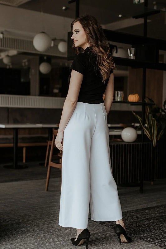 Chic Professional Elegant Women Cropped Wide-Leg Pants – High-Waist Zipper Front -Guocali