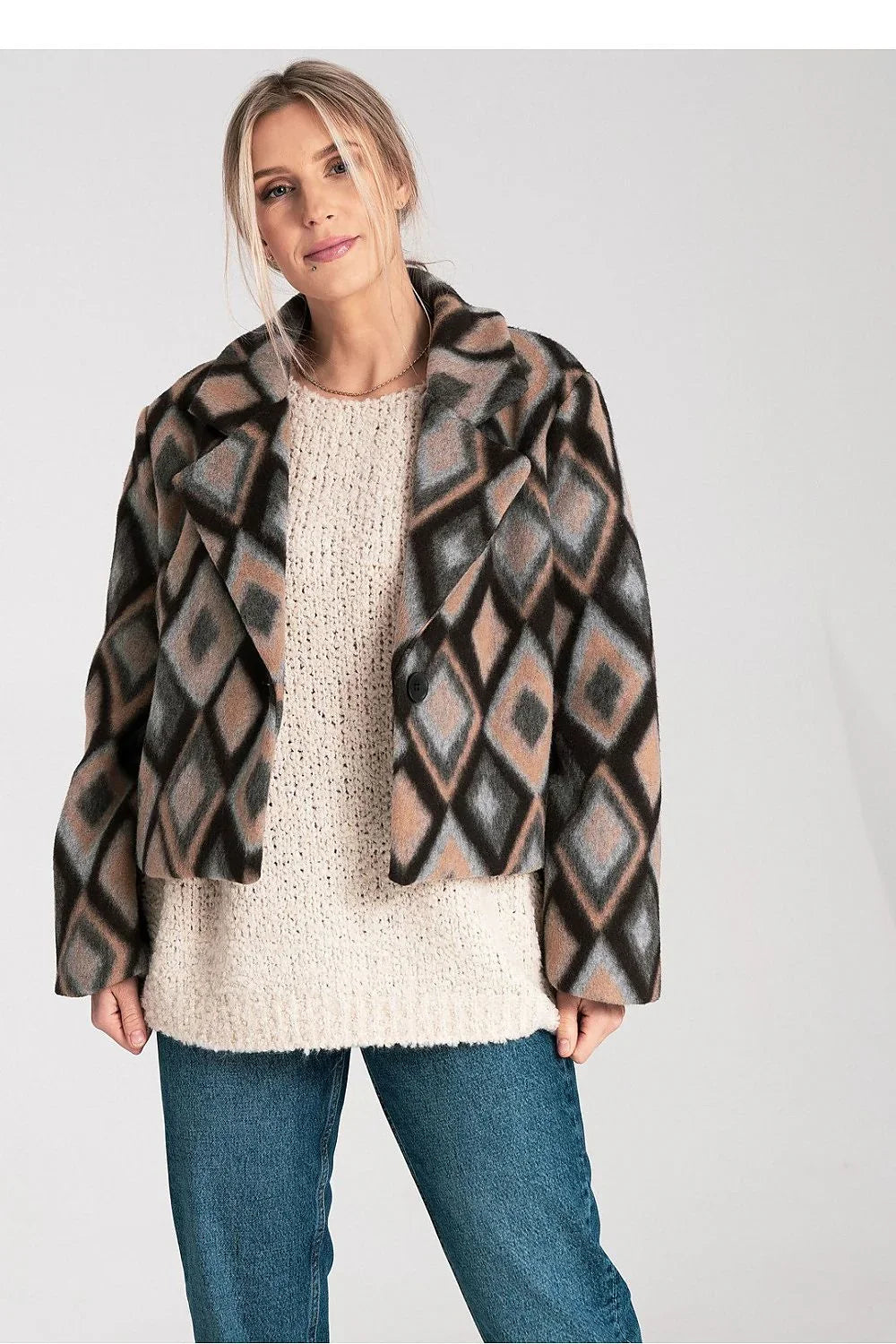 Women's Cropped Jacket - Lightweight Chic - Beige, Black