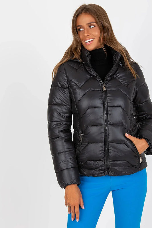 Women's Quilted Jacket - Hooded Casual - Black