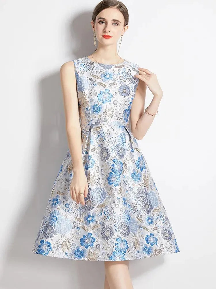 sachin and babi light blue dress Floral Print Charmeuse Halter Neck Sheath Dress