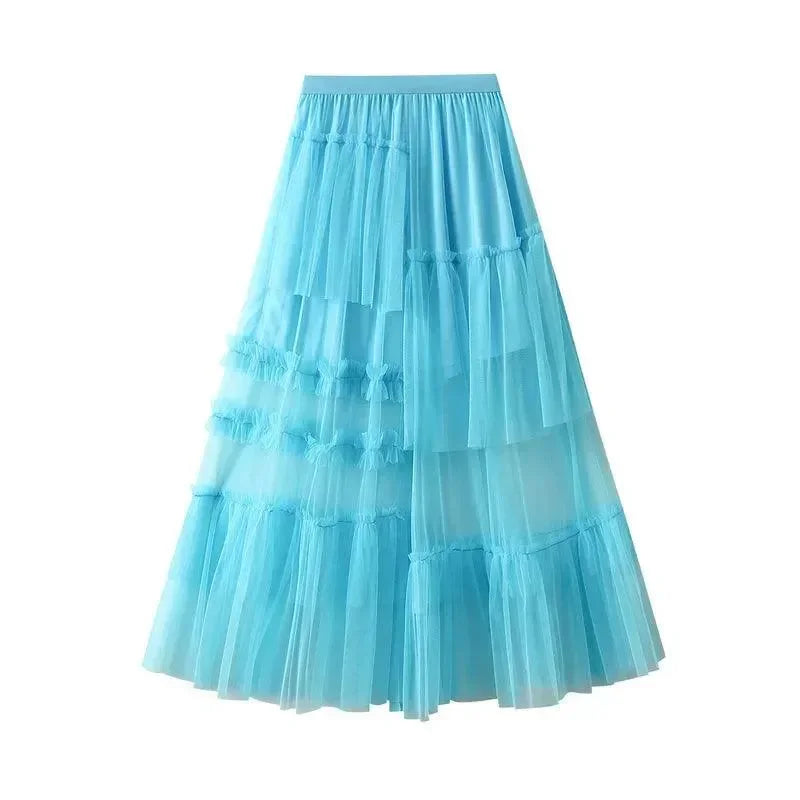 Elegant Mesh Splicing Skirt for Women -Guocali