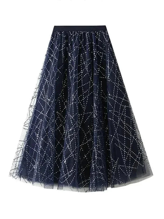 Elegant Sequin Pleated A-Line Skirt -Guocali