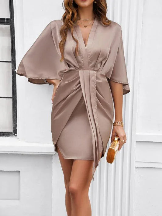 Elegant Solid Color Waist Dress -Guocali