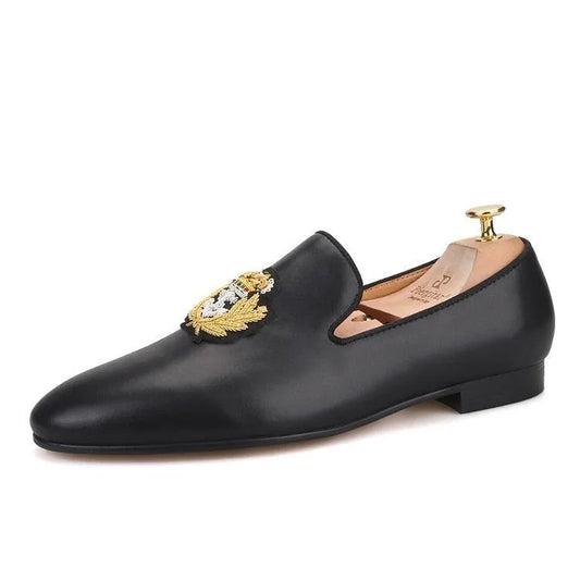 Embroidered Leather Men Loafers - Men Shoes -Guocali