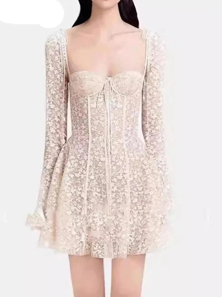 Fairycore Strapless Sweetheart Neckline Lace Dress