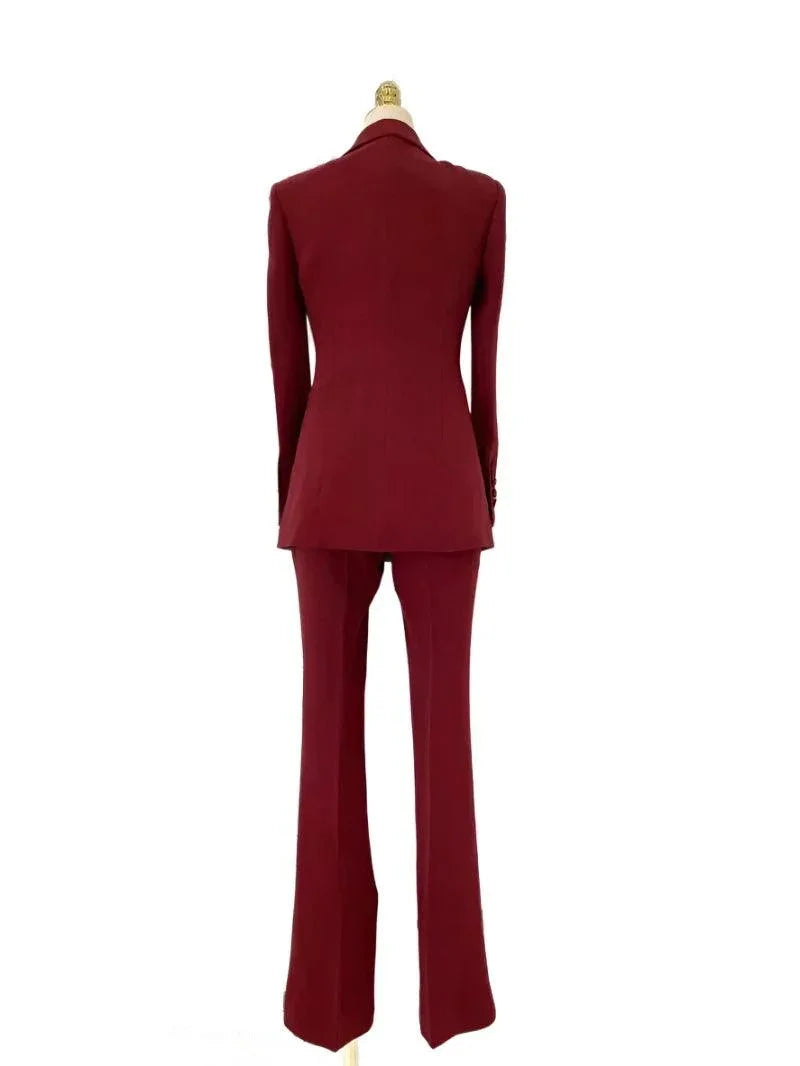 Flared Pant Suit - One Button Women Pantsuit -Guocali