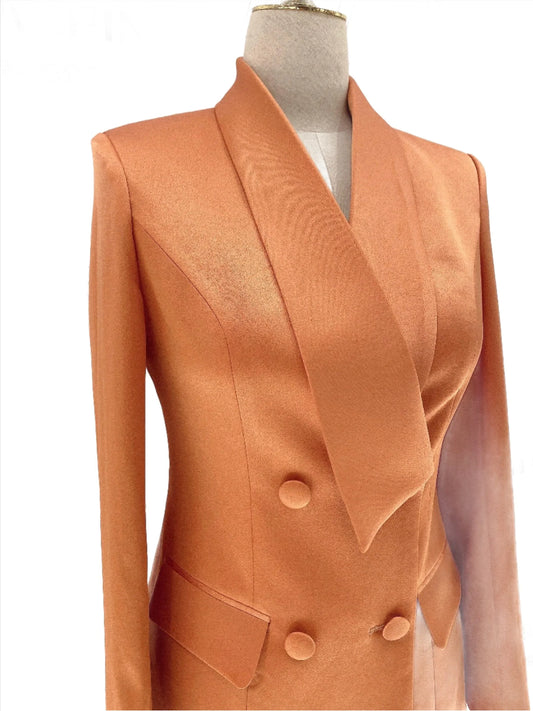 High-End fine Silk Satin Two-Piece Pant Suit -Guocali