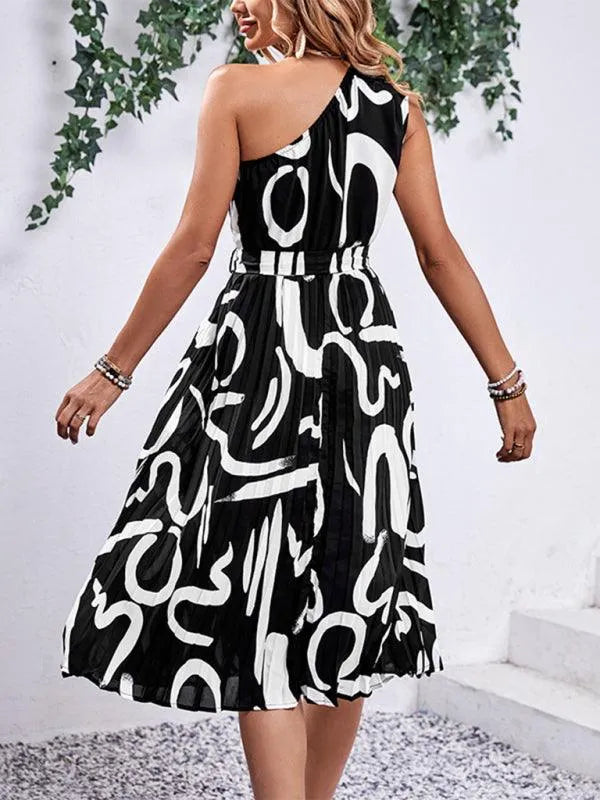Letter Print One-Shoulder Dress Women -Guocali