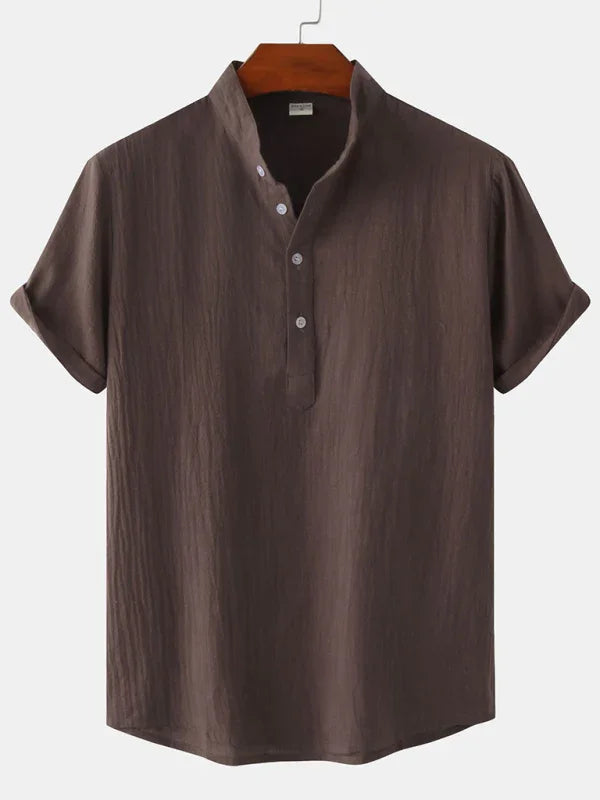 Men Casual Cotton Mandarin Collar Shirt – Breathable - Blue -Guocali