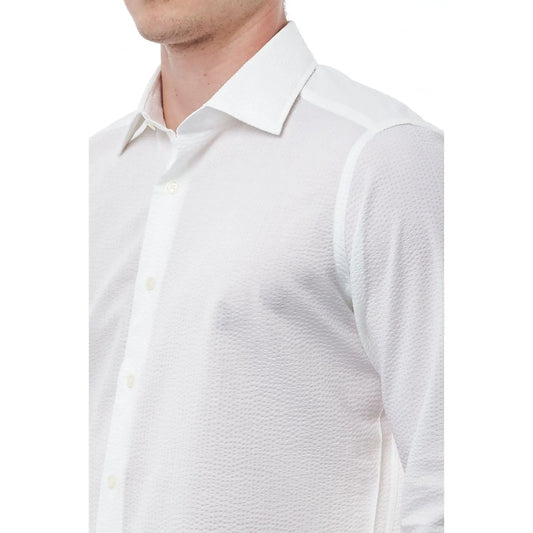 Men Cotton Long Sleeves Regular Fit Point Collar Dress Shirt – Breathable - White -Guocali