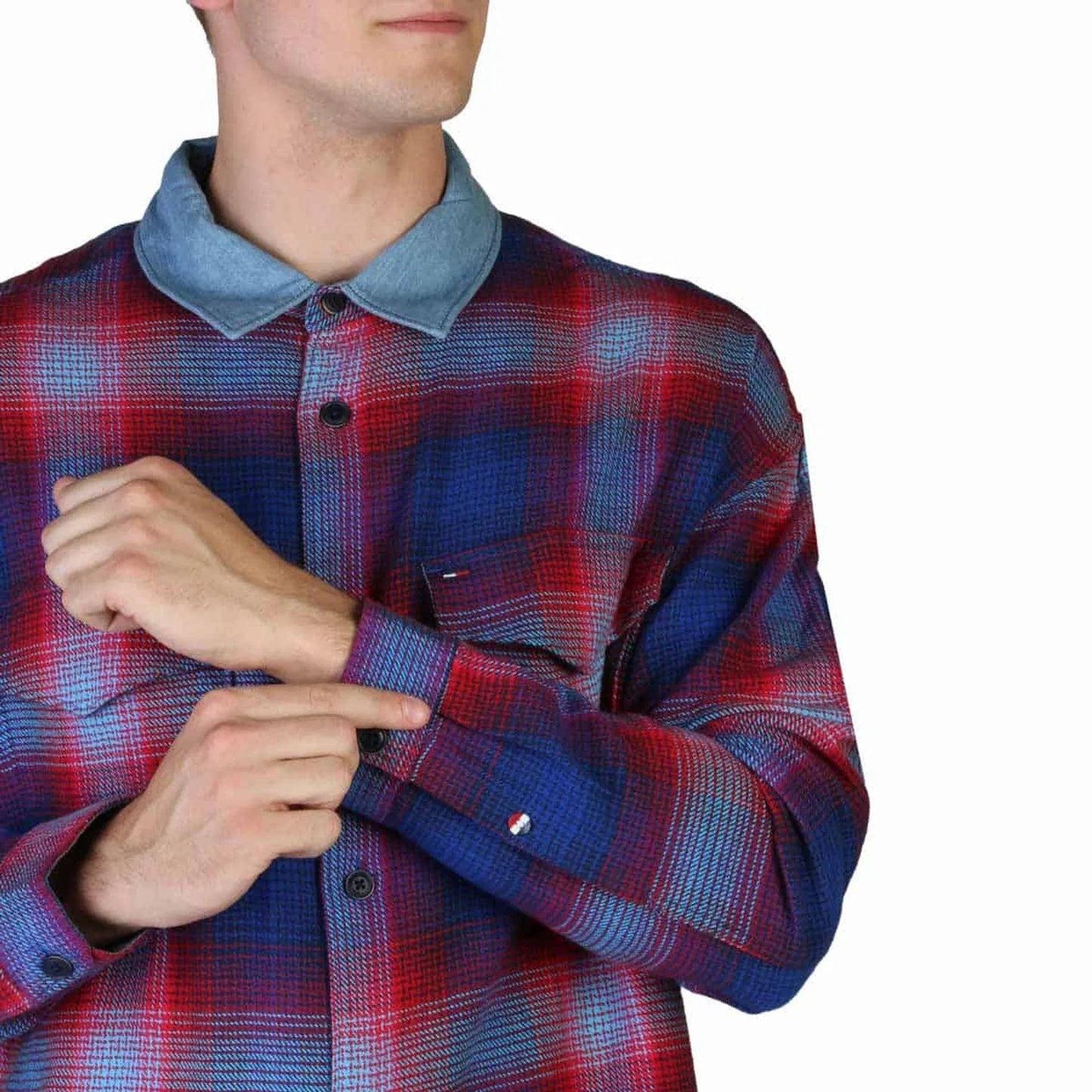 Men Long Sleeves Plaid Casual Shirt – Breathable - Red, Blue, White -Guocali