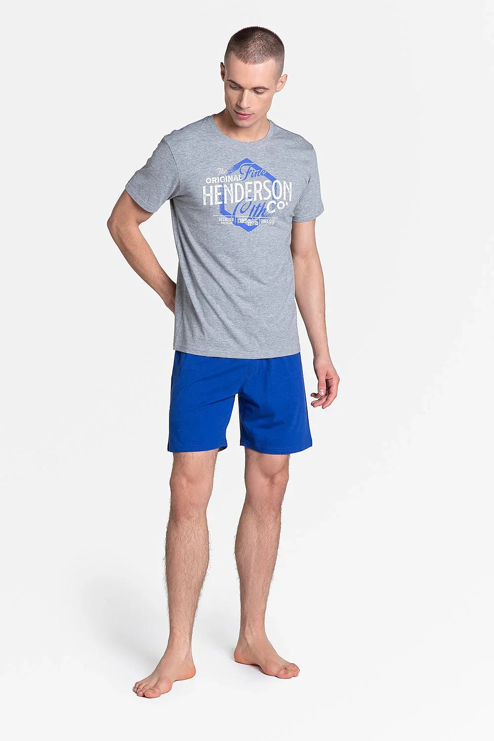 Men Pajama Shorts Set –Breathable Logo - Gray, Blue -Guocali