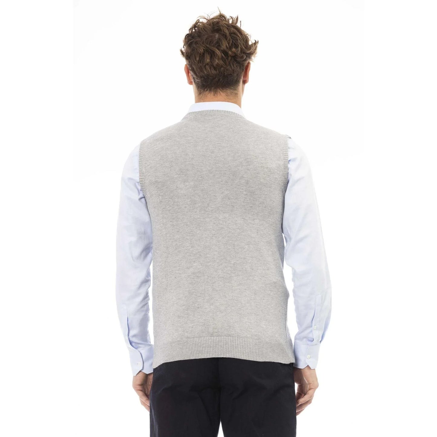 Men Sweater Vest - Lightweight - V-Neck Gray -Guocali