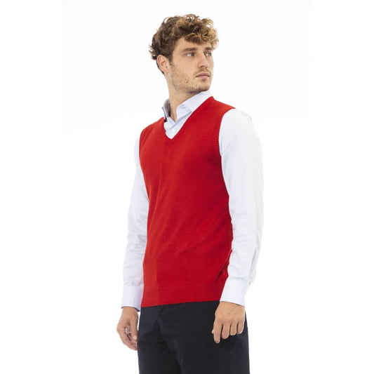 Men Sweater Vest - Lightweight - V-Neck Red -Guocali
