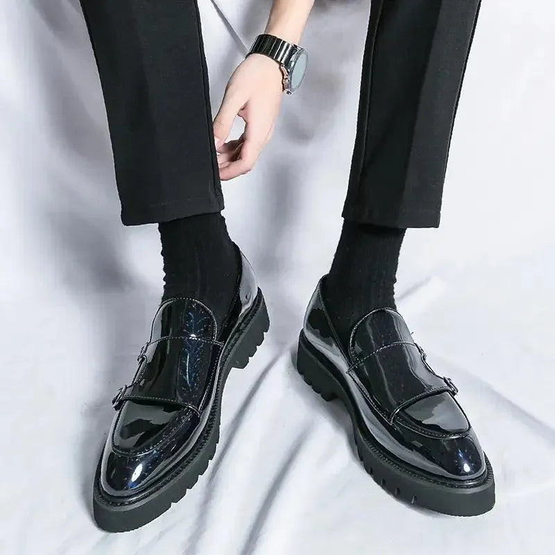 Men Casual Chunky Dress Loafers - Buckles Straps Monk Strap Formal Dress Shoes