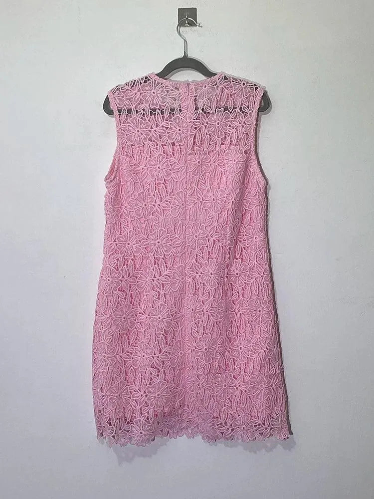 Pink Sleeveless Lace Short Dress -Guocali