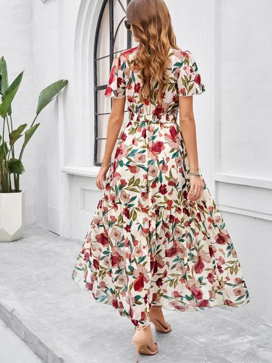 Spring Summer Casual Printed Waist Dress -Guocali