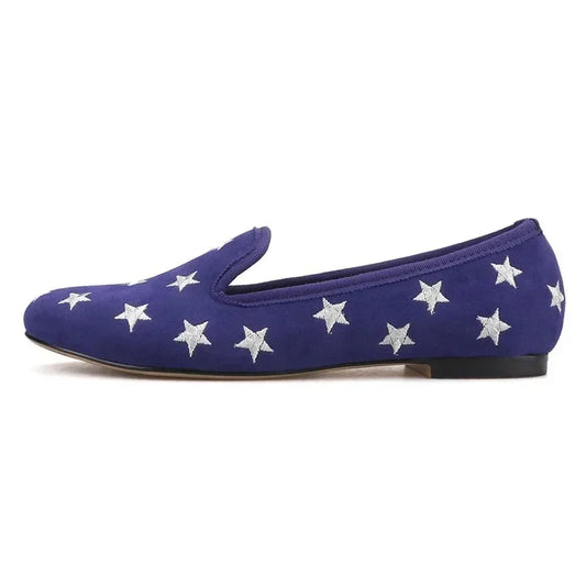 Starry Night Velvet Women Loafers -Guocali