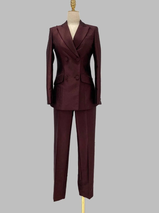 Two-Piece Women Suit - Double-Breasted Flared Pant Suit -Guocali