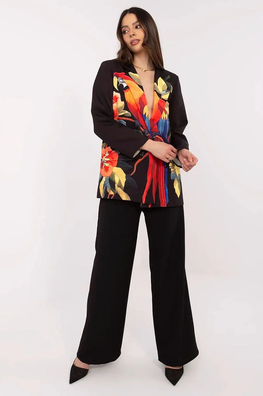 Women Blazer - Lightweight - 1-Button - Black, Multicolor -Guocali
