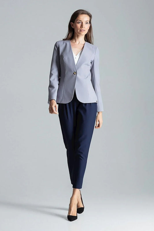 Women Blazer - Lightweight - 1-Button - Gray -Guocali
