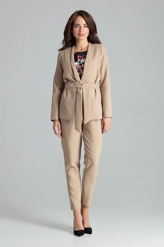 Women Blazer - Lightweight - Tie, Wrap - Beige -Guocali
