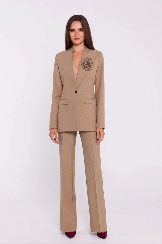 Women Blazer - Stretchable - 1-Button - Beige -Guocali
