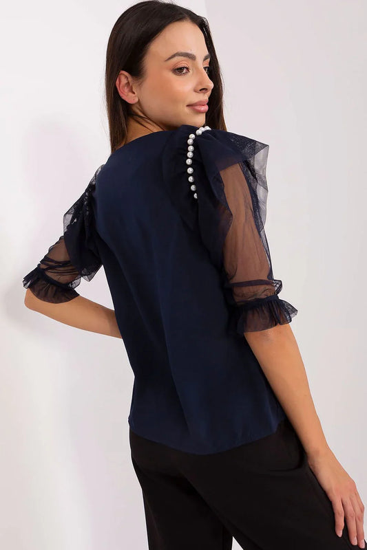 Women Blouse – Breathable – Three-Quarter Sleeve - Navy -Guocali