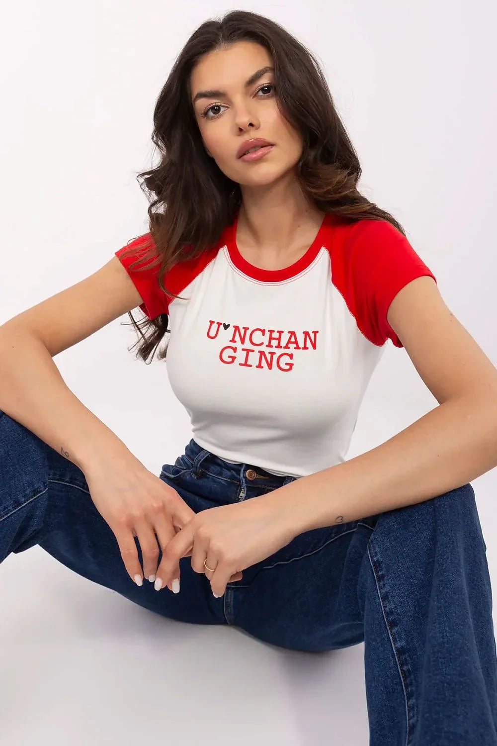 Women Crew-Neck Raglan-Sleeves T-Shirt – Stretchable - White, Red -Guocali