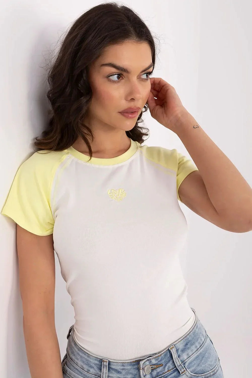 Women Crew-Neck Raglan-Sleeves T-Shirt – Stretchable - White, Yellow -Guocali
