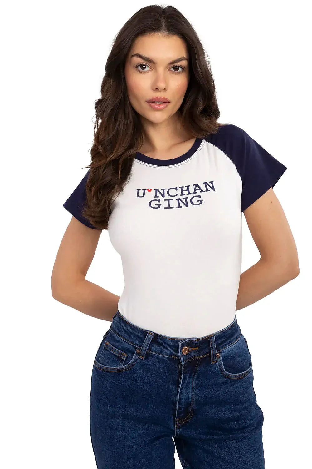 Women Crew-Neck Short-Sleeves T-Shirt – Stretchable - White, Navy -Guocali