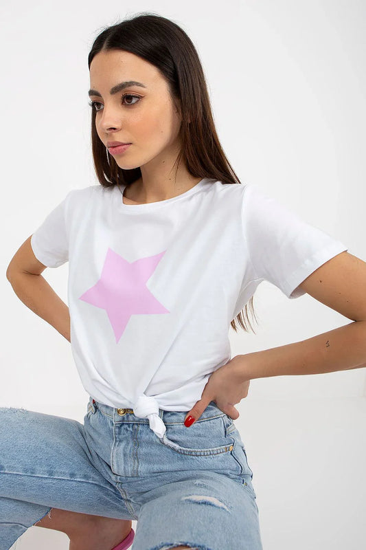 Women Crew-Neck Short-Sleeves T-Shirt – Stretchable - White, Pink -Guocali