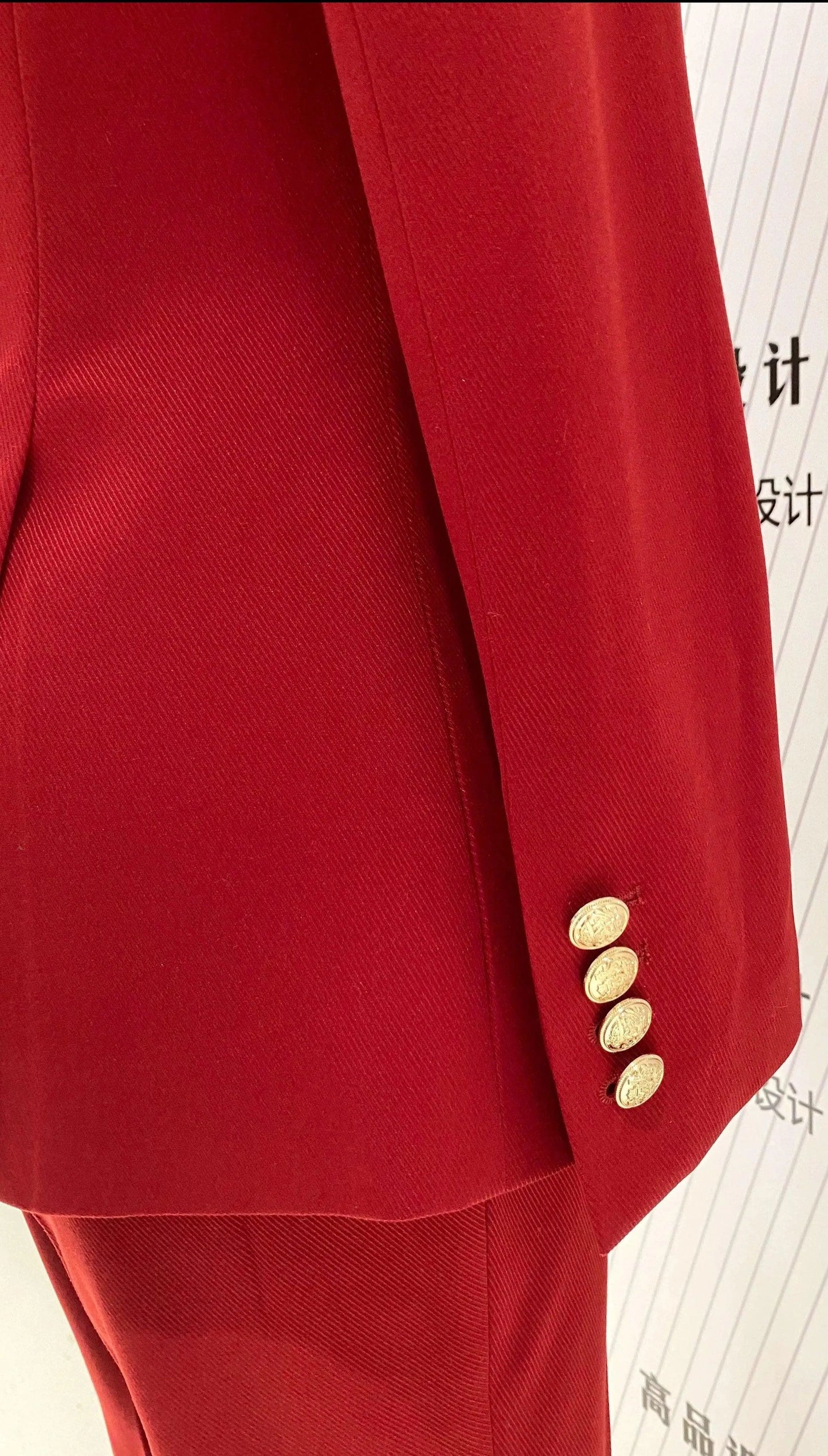 Women Pant Suit, Red Slim Fit Double Breasted Formal Pantsuit -Guocali