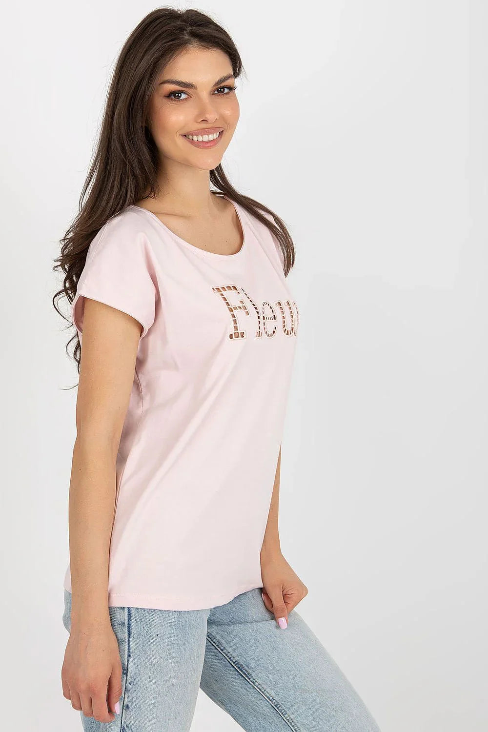 Women Round-Neck Short-Sleeves T-Shirt – Stretchable - Pink -Guocali