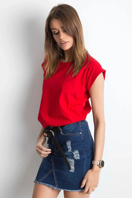 Women Round-Neck Short-Sleeves T-Shirt – Stretchable - Red -Guocali