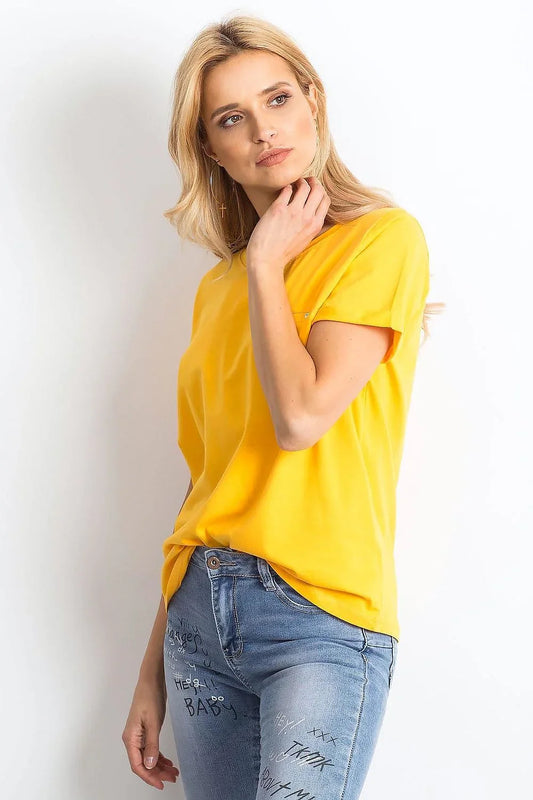 Women Round-Neck Short-Sleeves T-Shirt – Stretchable - Yellow -Guocali