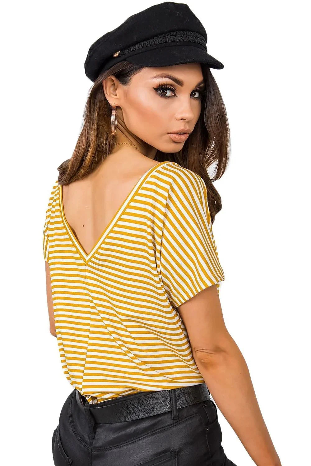 Women Round-Neck Short-Sleeves T-Shirt – Stretchable - Yellow, White -Guocali