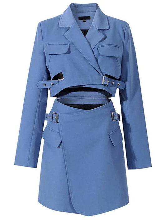 Women's Blazer - Lightweight - Wrap, Belted - Black -Guocali