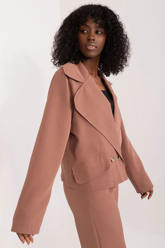 Women's Blazer - Stretchable - Double-Breasted - Brown -Guocali