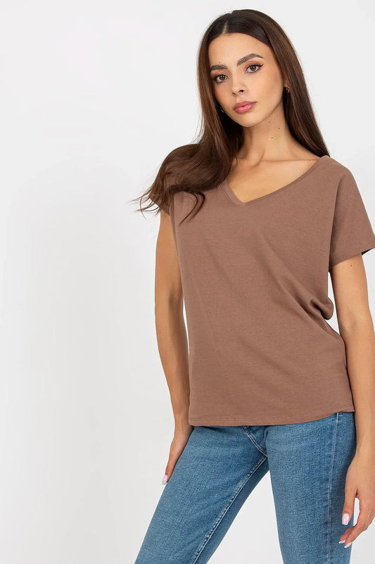 Women V-Neck Short-Sleeves T-Shirt – Stretchable - Brown -Guocali