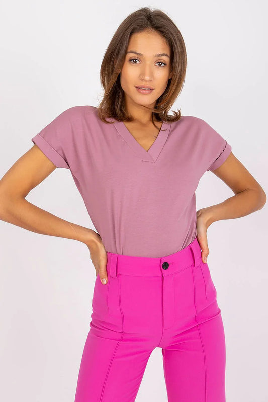 Women V-Neck Short-Sleeves T-Shirt – Stretchable - Pink -Guocali