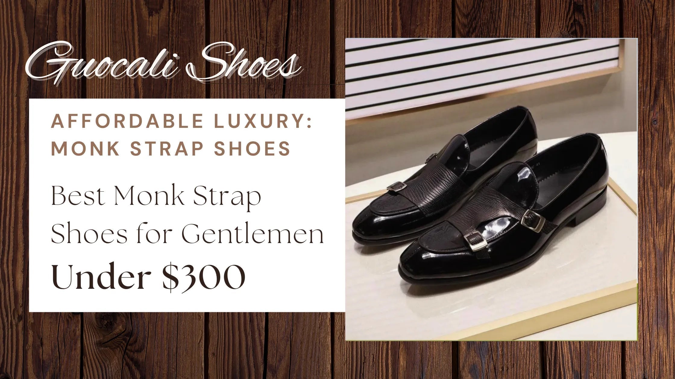 Black leather double monk strap shoes for men, affordable luxury from GUOCALI, under $300.
