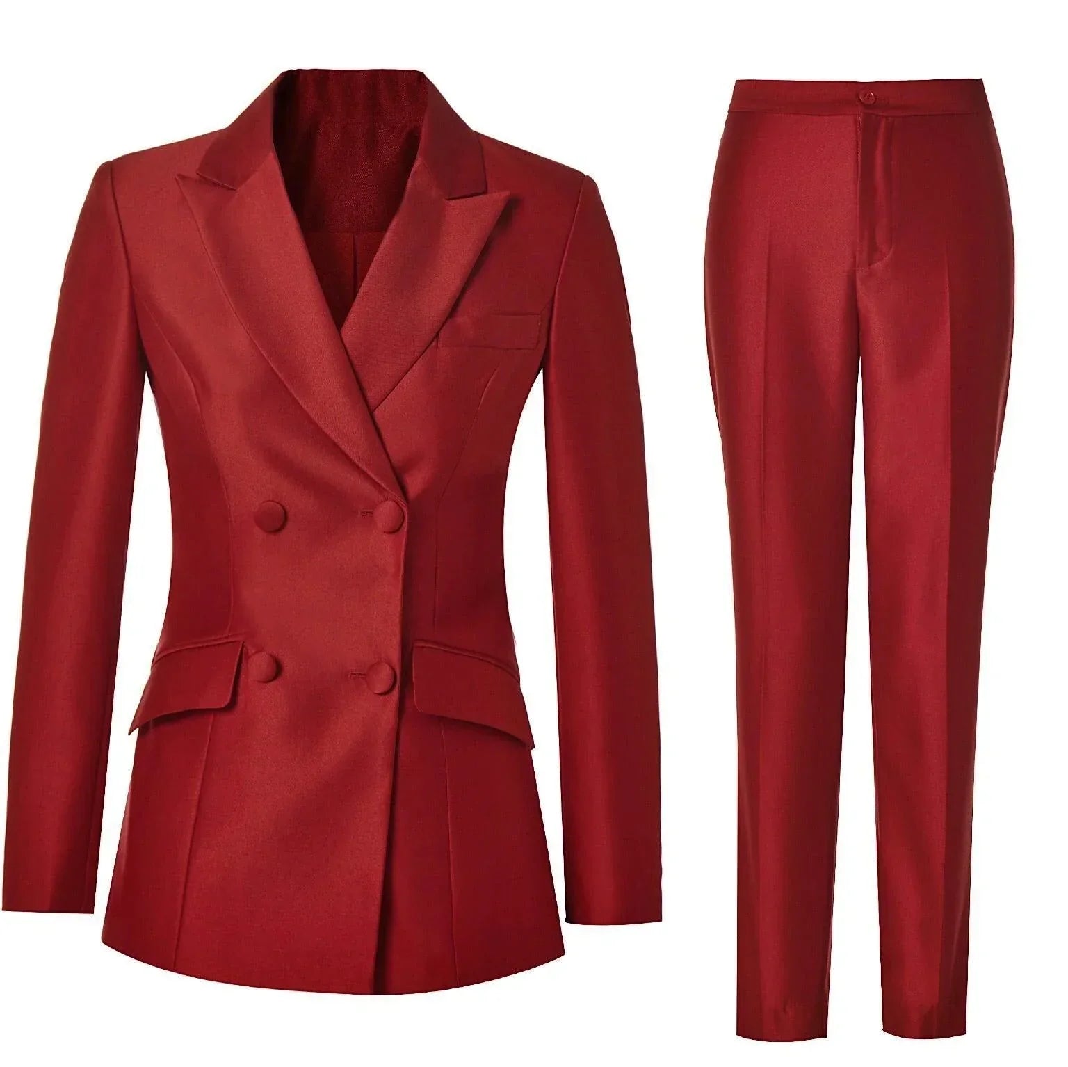 Women's red double-breasted formal suit set with blazer and trousers by GUOCALI Paris