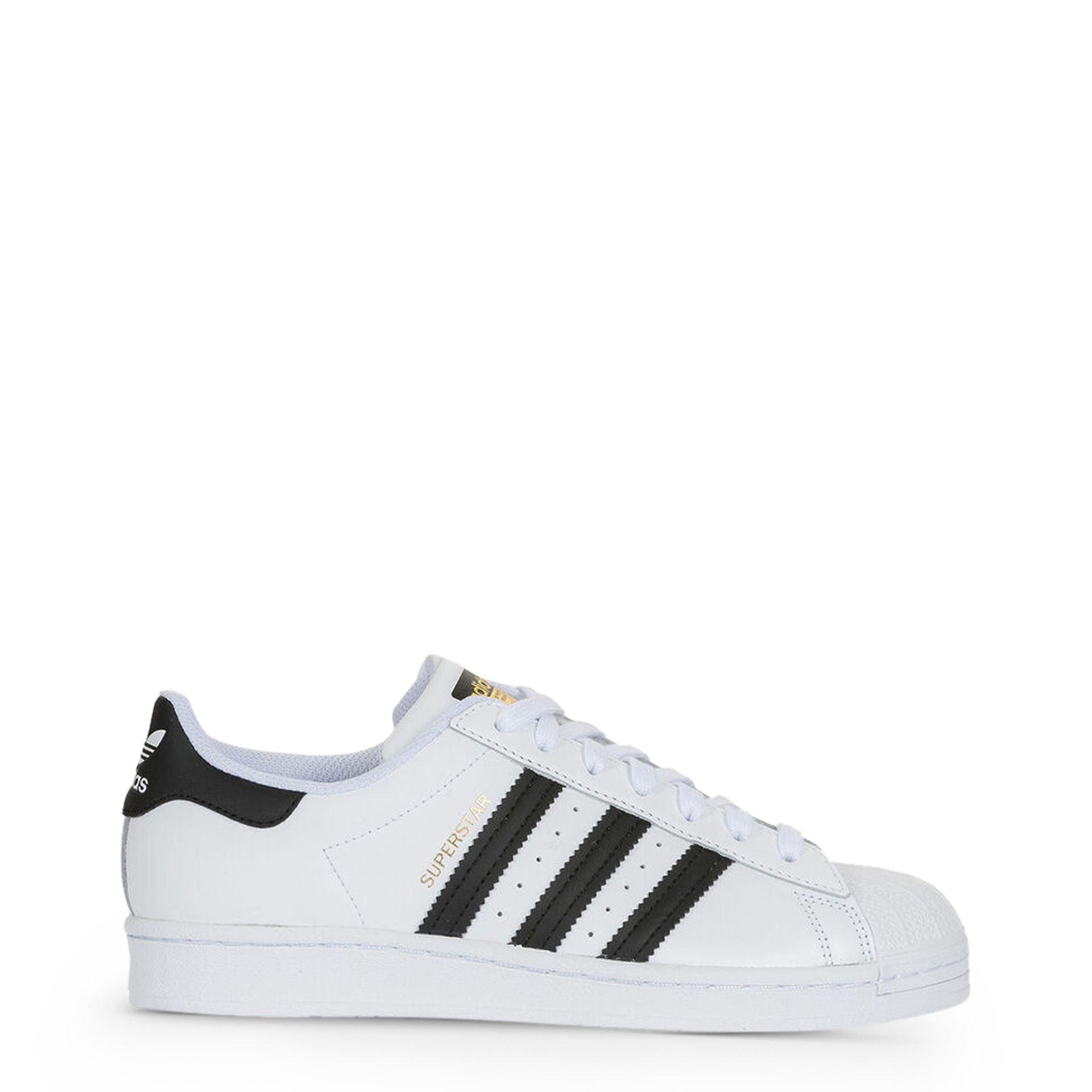 Adidas Superstar white sneaker with black stripes, women's designer shoe at GUOCALI Paris