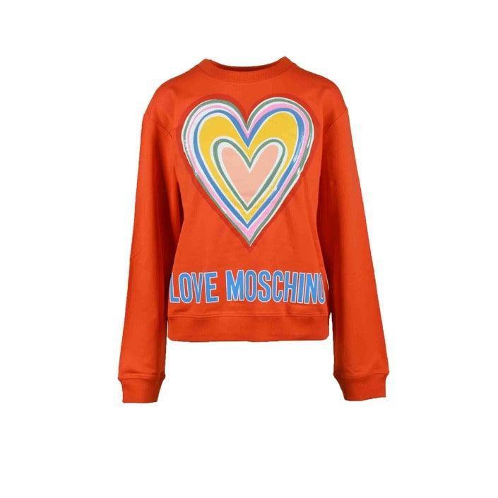 Orange Love Moschino sweatshirt with colorful heart graphic, designer women's fashion by GUOCALI