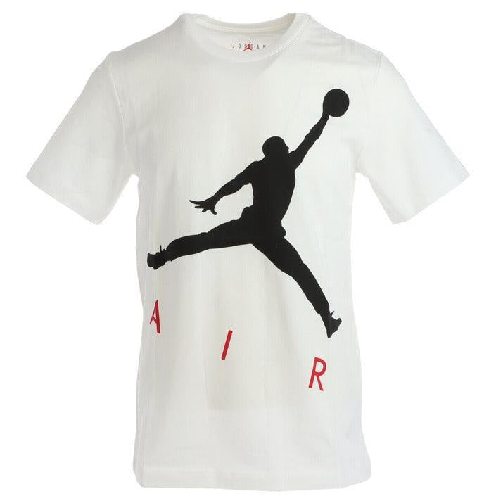 White t-shirt with black basketball silhouette and red AIR text