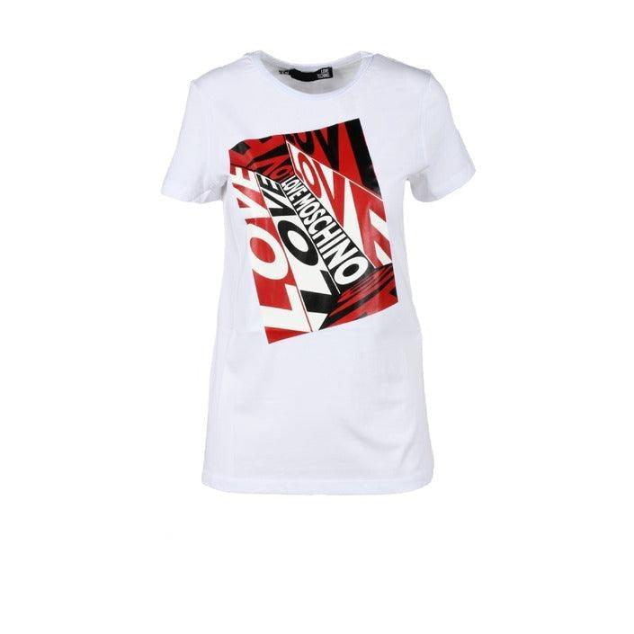 White Love Moschino t-shirt with bold red and black geometric graphic print