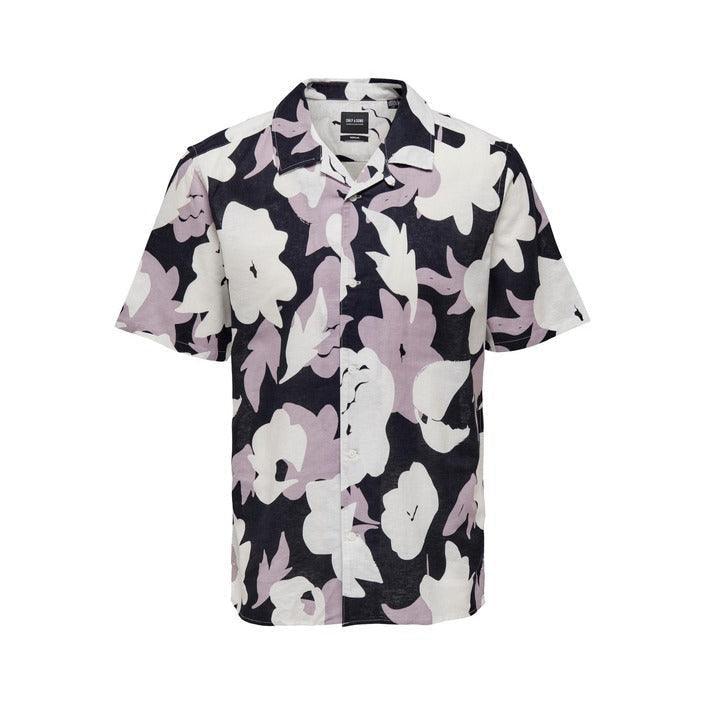 Only & Sons short sleeve floral print shirt in black, white, and light purple